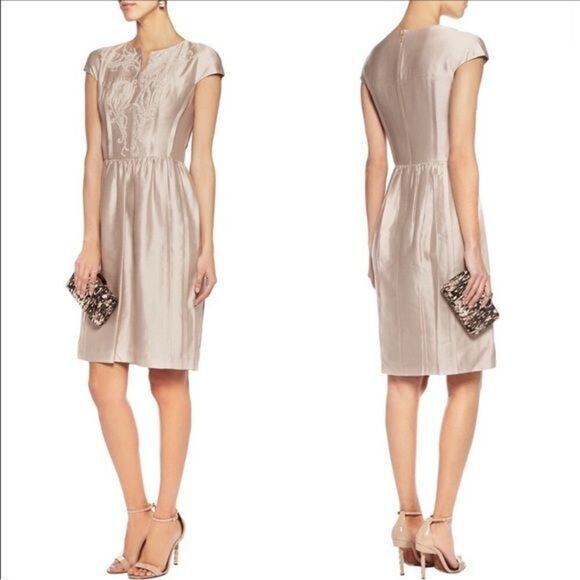 Tory Burch Size 8 Dress Jessie Silk Embellished Beaded Beige Cap Sleeve Women's - Picture 1 of 16